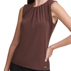 Calvin Klein Pleat-Neck dark chocolate colour Top